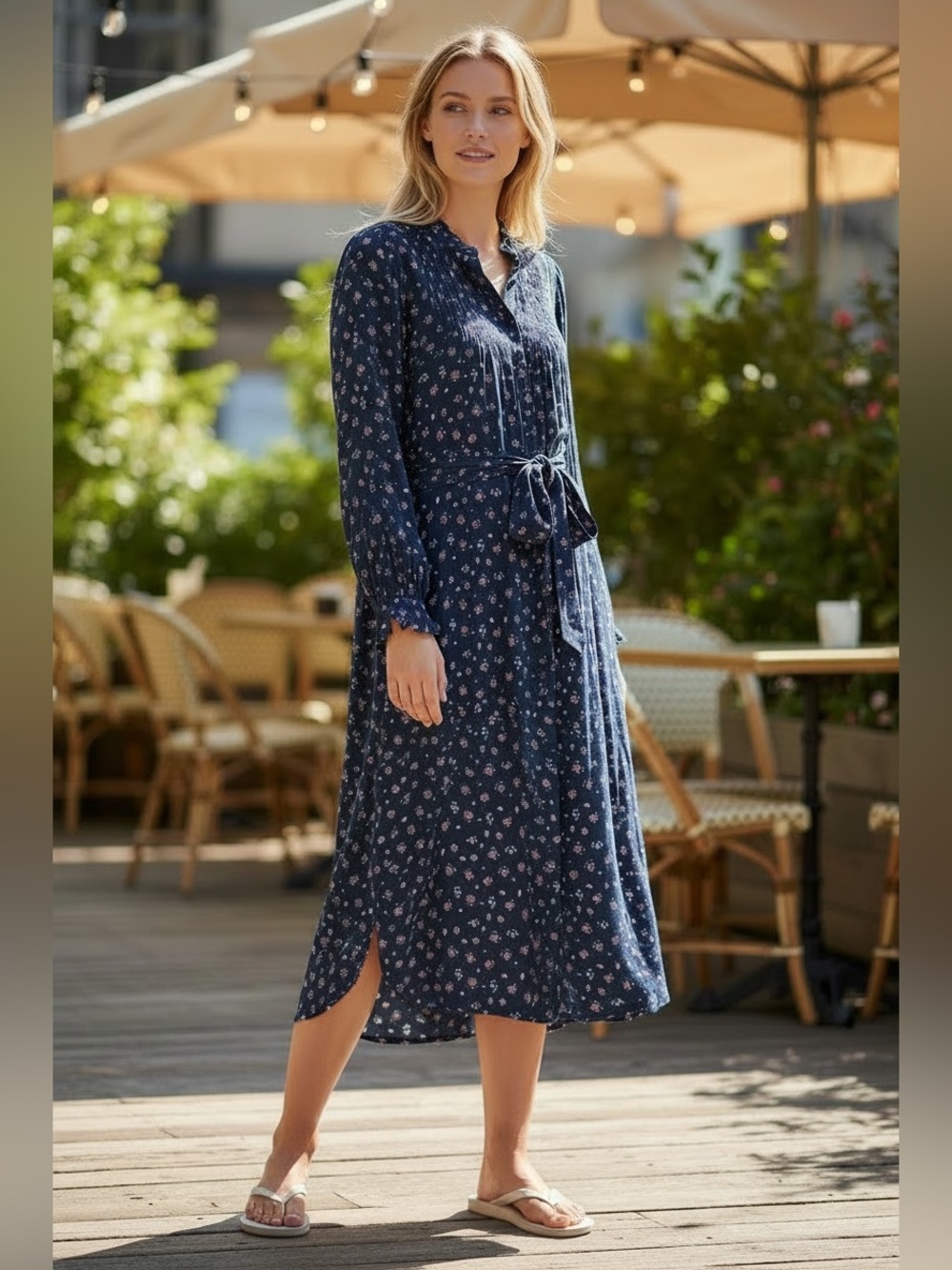 Sonmer Floral Midi Dress Navy Size XL